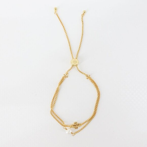 Tory Burch Jewelry - Tory Burch Logo Pearl Slider Adjustable Bracelet Gold OS